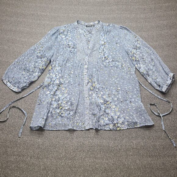 APT 9 Shirt Womens XL Blue Floral Button Front Lace Trim Sheer Blouse Top - Picture 2 of 10